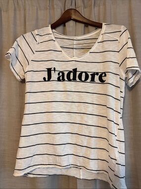 Grayson Threads White Tee with Black Stripes and J'adore Print